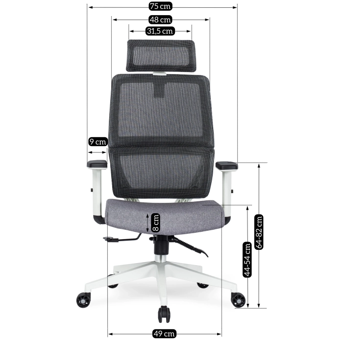 Fotel Biurowy Ergonomiczny Obrotowy NICKI Szary Nowoczesny
