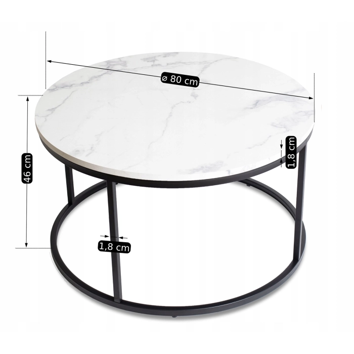 Stolik CONNY MAX Biały Marmur/Czarny
