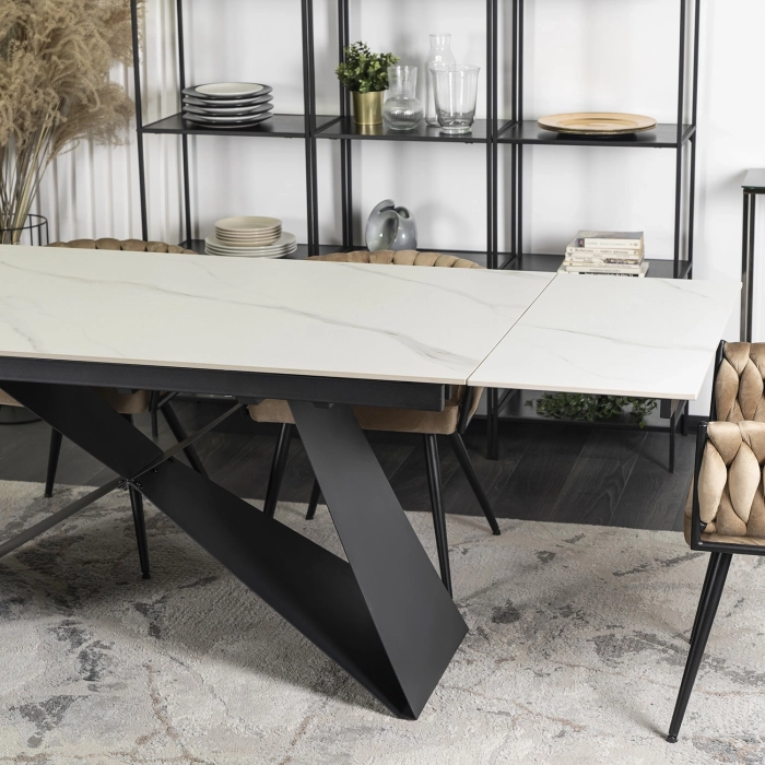 Stół VICTOR Ceramiczny Rozkładany 160-240 cm Biały Marmur/Czarny