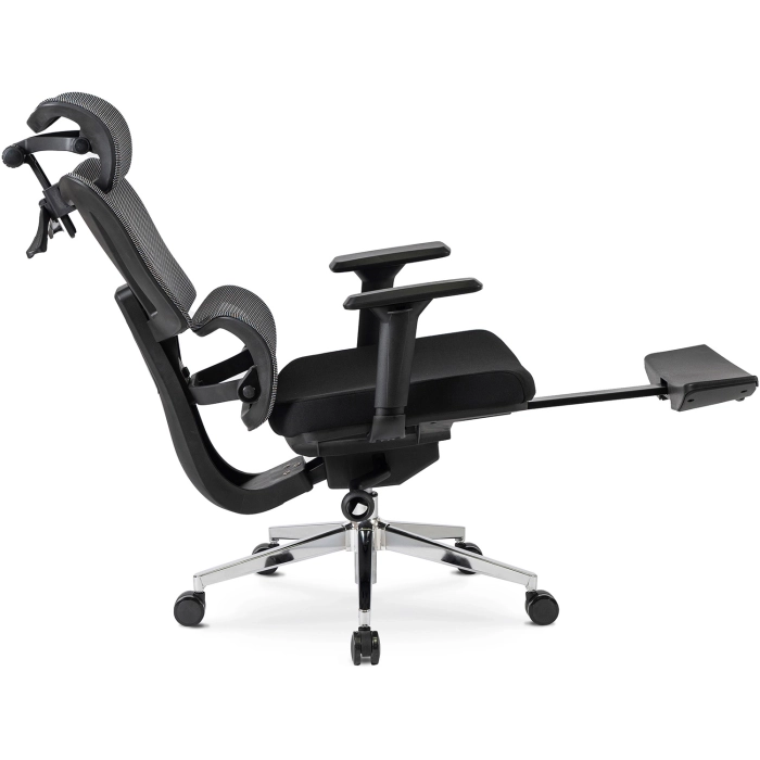 Fotel Obrotowy DELSIN Ergonomiczny Czarny Z Podnóżkiem