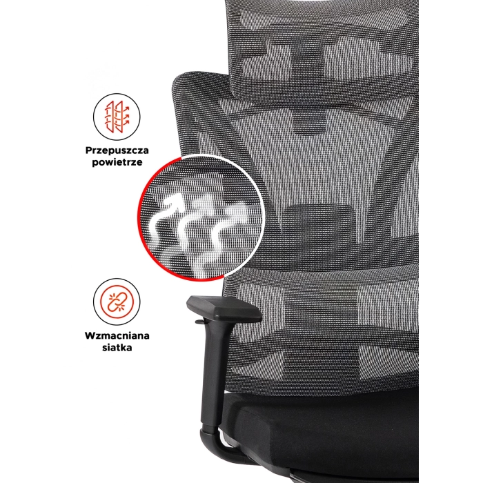 Fotel Obrotowy DELSIN Ergonomiczny Czarny Z Podnóżkiem