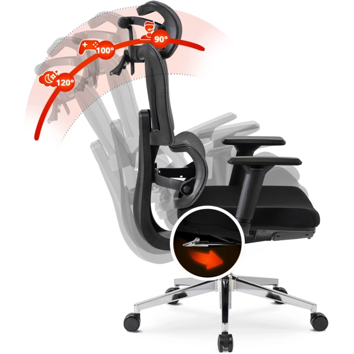 Fotel Obrotowy DELSIN Ergonomiczny Czarny Z Podnóżkiem
