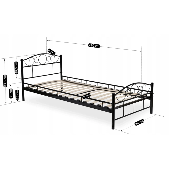 Łóżko Metalowe GRIFFIN 90x200 Czarne