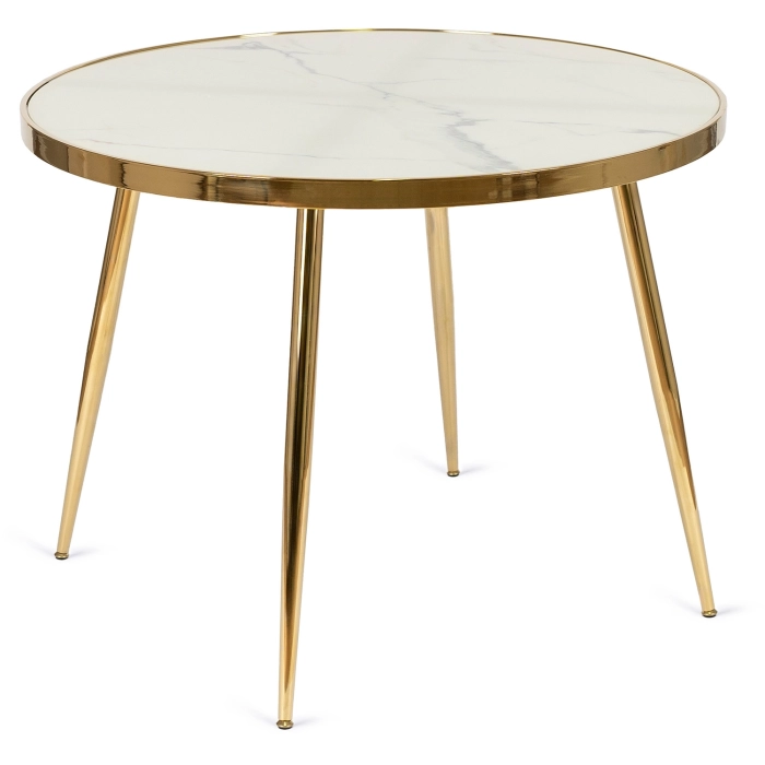 Stół TINGA 100 cm Szklany Biały Marmur/Złoty