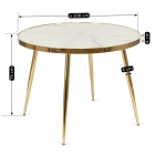 Stół TINGA 100 cm Szklany Biały Marmur/Złoty