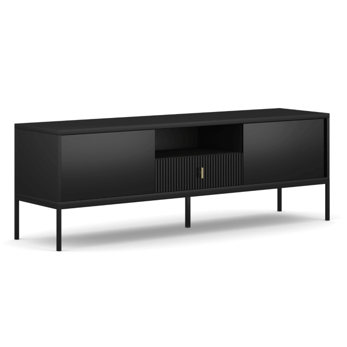 Szafka RTV MARCOS 154 cm Ryflowana Czarna