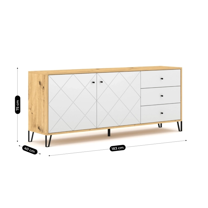 Komoda BACARDI 183 cm Dąb Artisan/Biała