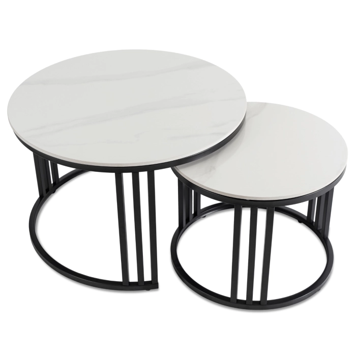 Zestaw Stolików Ceramicznych JERRY Biały Marmur/Czarny