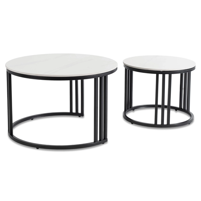 Zestaw Stolików Ceramicznych JERRY Biały Marmur/Czarny