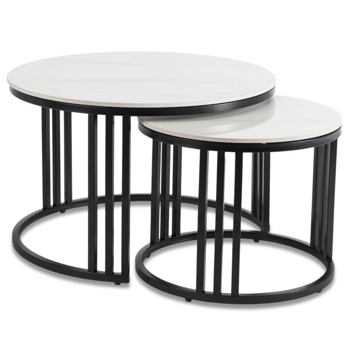 Zestaw Stolików Ceramicznych JERRY Biały Marmur/Czarny