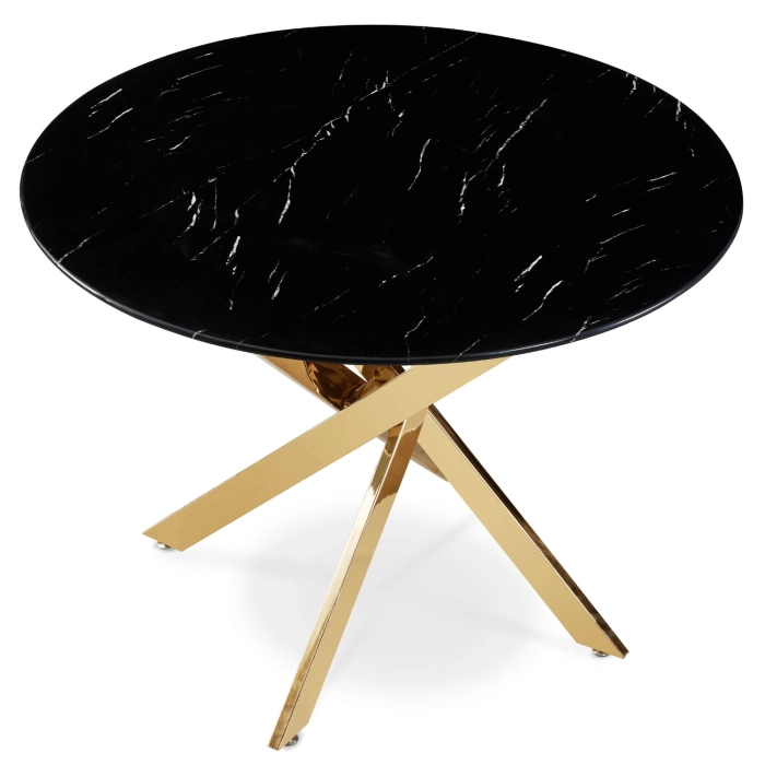 Stół BALI Szklany 100 cm Czarny Marmur/Złoty