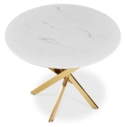 Stół BALI Szklany 100 cm Biały Marmur/Złoty