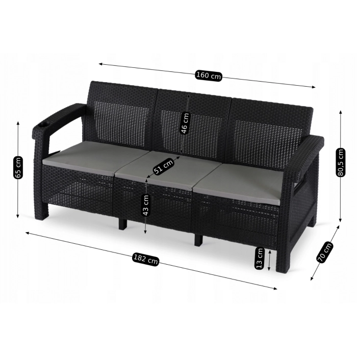 Sofa Ogrodowa FLINT Technorattan Czarna