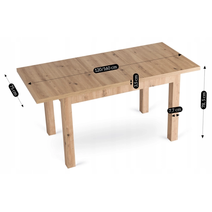 Stół SKUBI Rozkładany 120-160 cm Dąb Artisan