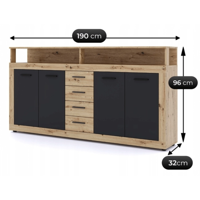 Komoda BLAGO 190 cm Dąb Artisan/Czarny