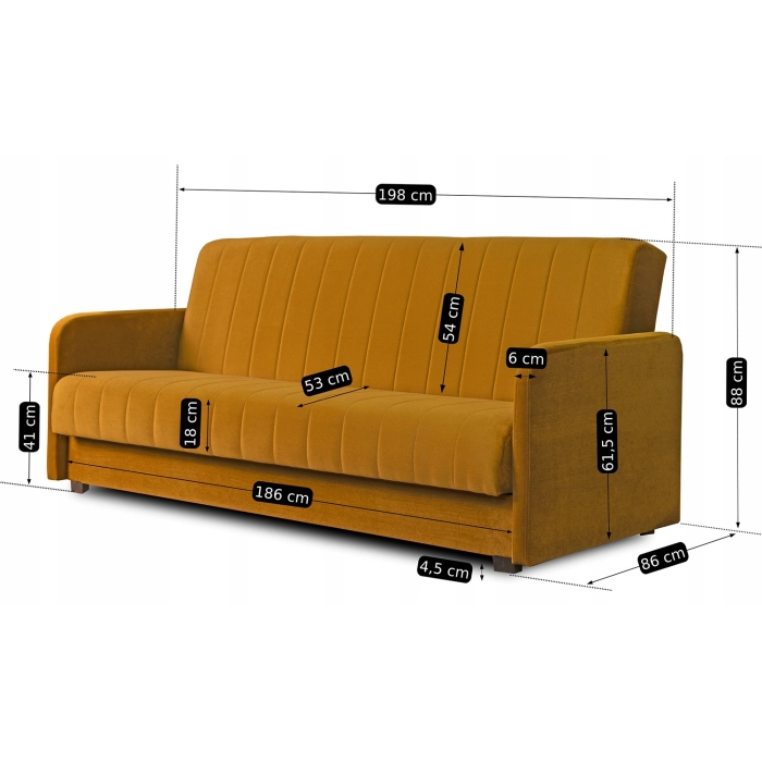 Zestaw 2x Sofa Rozkładana PORTO Musztardowa Welurowa