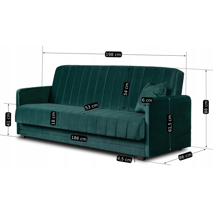 Zestaw 2x Sofa Rozkładana PORTO Zielona Welurowa