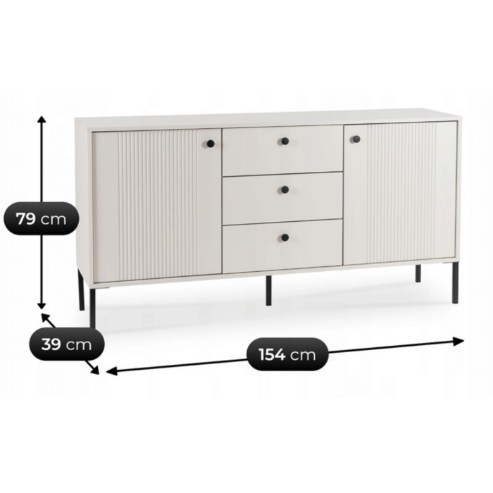Komoda SOFT 154 cm Dwudrzwiowa z Szufladami Ryflowana Kaszmir