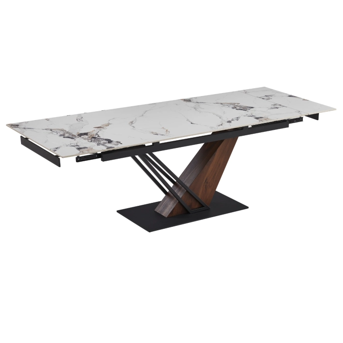 Stół REX 2 Ceramiczny Rozkładany 180-240 cm Biały Marmur/Orzech