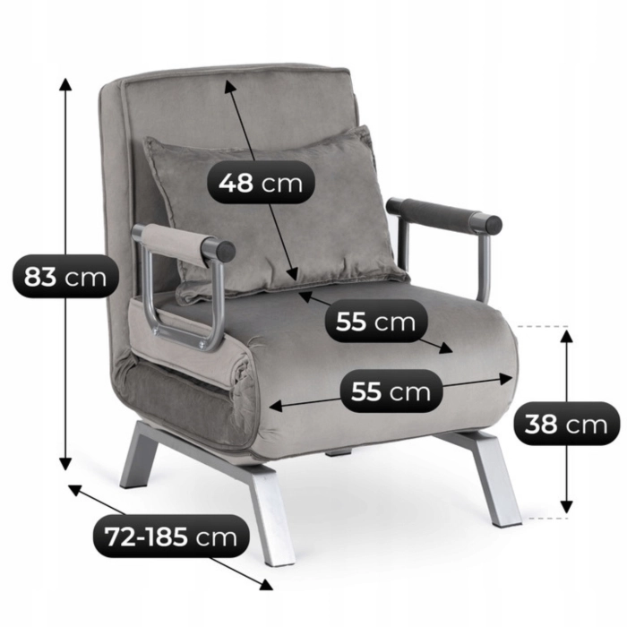 Fotel Rozkładany BART Szary Welurowy