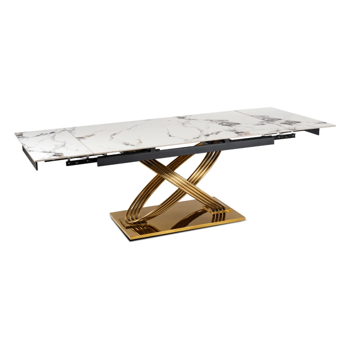 Stół IBIZA Ceramiczny Rozkładany 160-240 cm Biały Marmur/Złoty