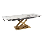 Stół IBIZA Ceramiczny Rozkładany 160-240 cm Biały Marmur/Złoty