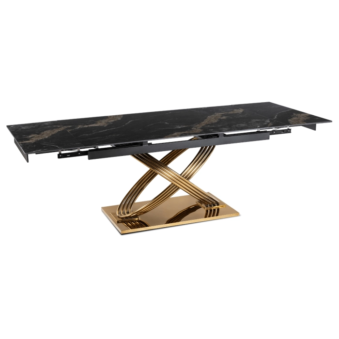 Stół IBIZA Ceramiczny Rozkładany 160-240 cm Czarny Marmur/Złoty