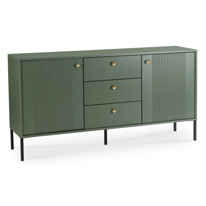 Komoda SOFT 154 cm Dwudrzwiowa z Szufladami Ryflowana Zielona
