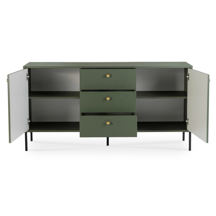Komoda SOFT 154 cm Dwudrzwiowa z Szufladami Ryflowana Zielona