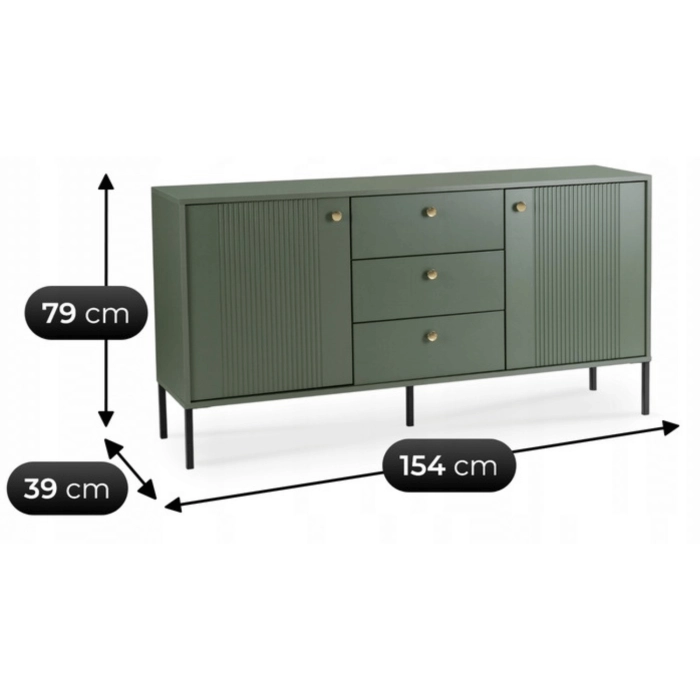 Komoda SOFT 154 cm Dwudrzwiowa z Szufladami Ryflowana Zielona