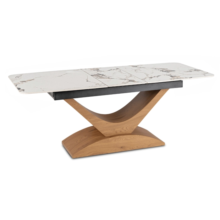 Stół ALICANTE Ceramiczny Rozkładany 160-200 cm Biały Marmur/Dąb