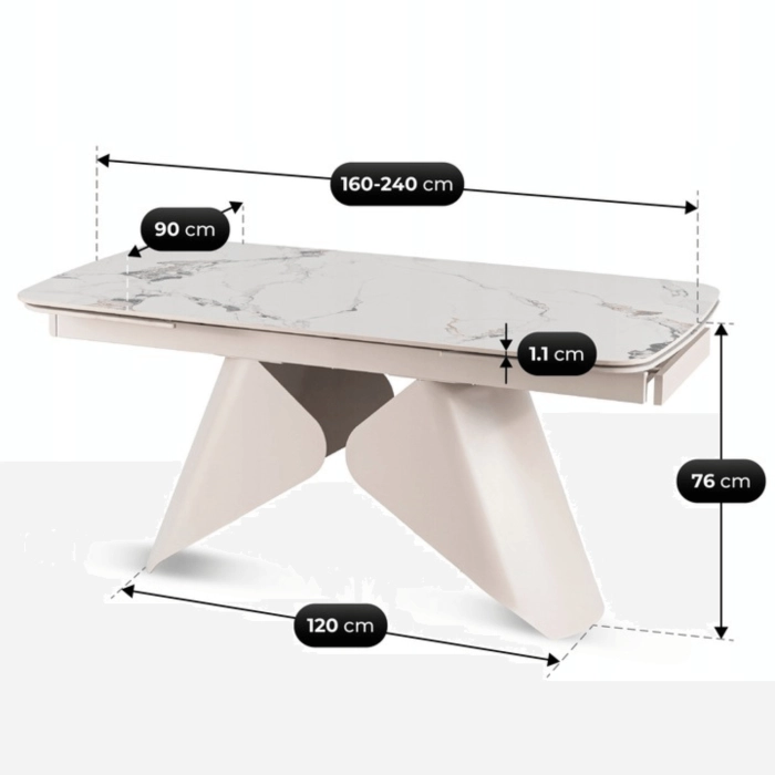 Stół Ceramiczny Rozkładany VERONA 160-240 cm Biały Marmur/Kaszmir