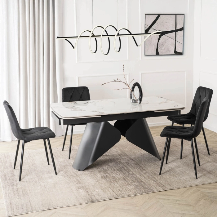 Stół VERONA Ceramiczny Rozkładany 160-240 cm Biały Marmur/Czarny