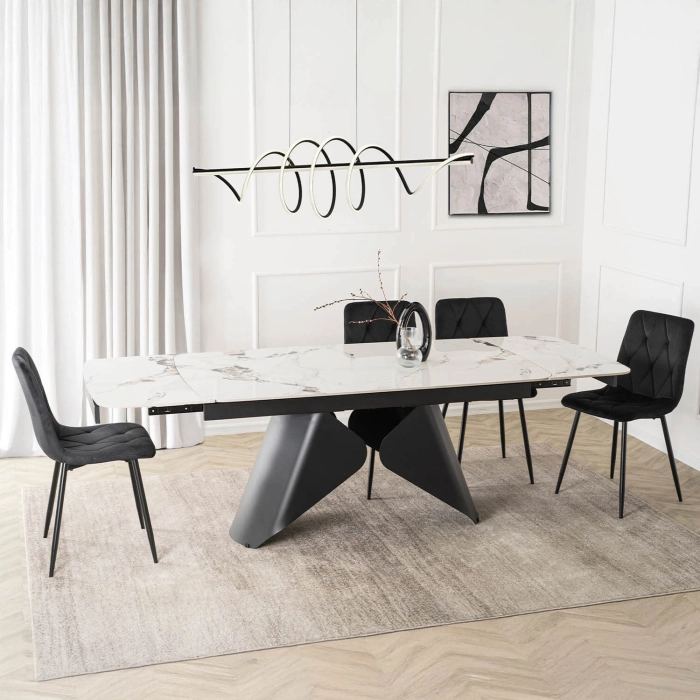 Stół VERONA Ceramiczny Rozkładany 160-240 cm Biały Marmur/Czarny