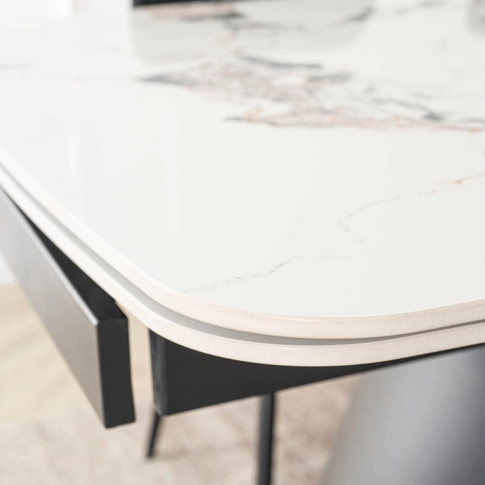 Stół VERONA Ceramiczny Rozkładany 160-240 cm Biały Marmur/Czarny