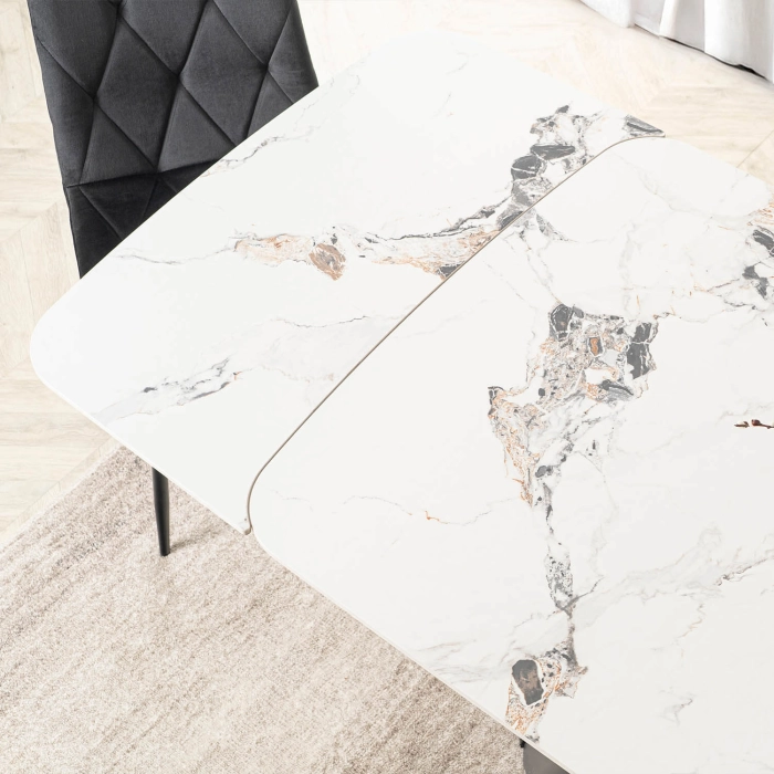 Stół VERONA Ceramiczny Rozkładany 160-240 cm Biały Marmur/Czarny