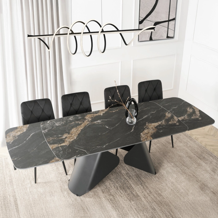 Stół VERONA Ceramiczny Rozkładany 160-240 cm Czarny Marmur/Czarny