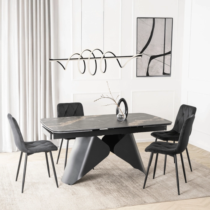 Stół VERONA Ceramiczny Rozkładany 160-240 cm Czarny Marmur/Czarny