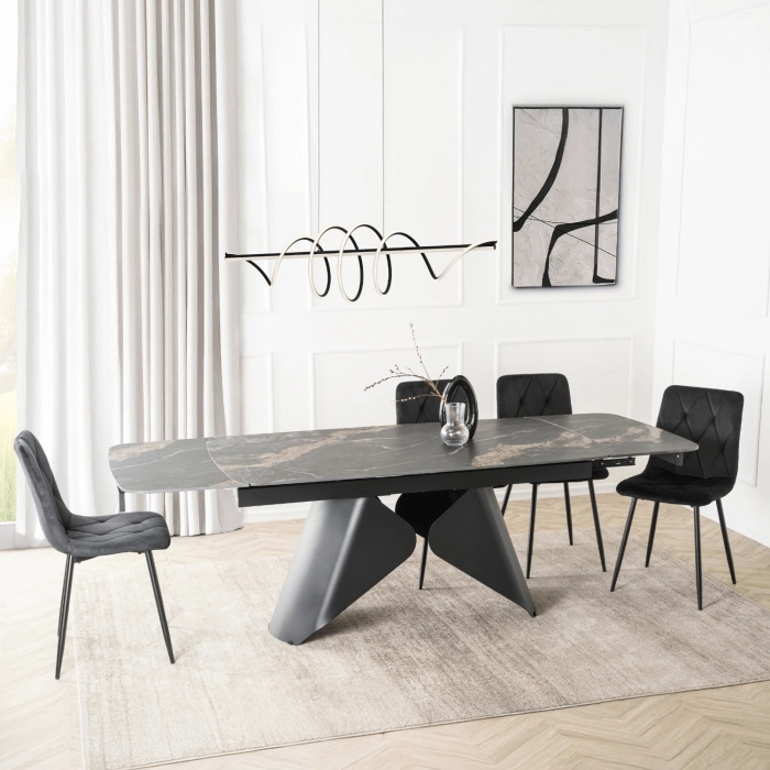 Stół VERONA Ceramiczny Rozkładany 160-240 cm Czarny Marmur/Czarny