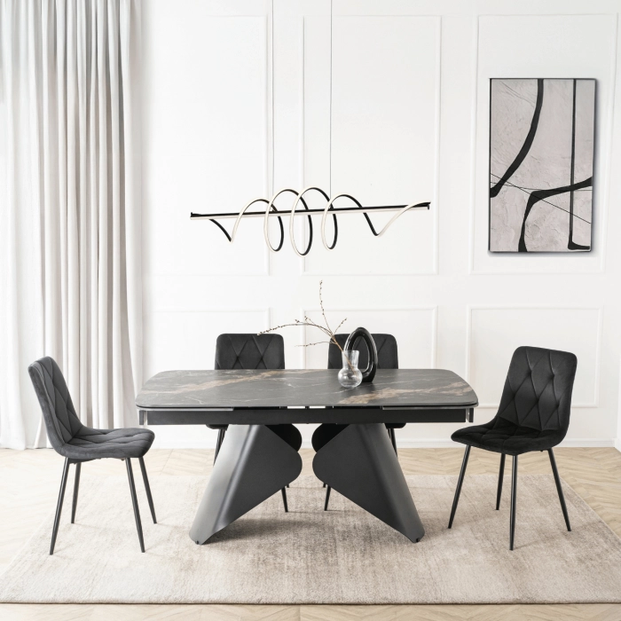 Stół VERONA Ceramiczny Rozkładany 160-240 cm Czarny Marmur/Czarny