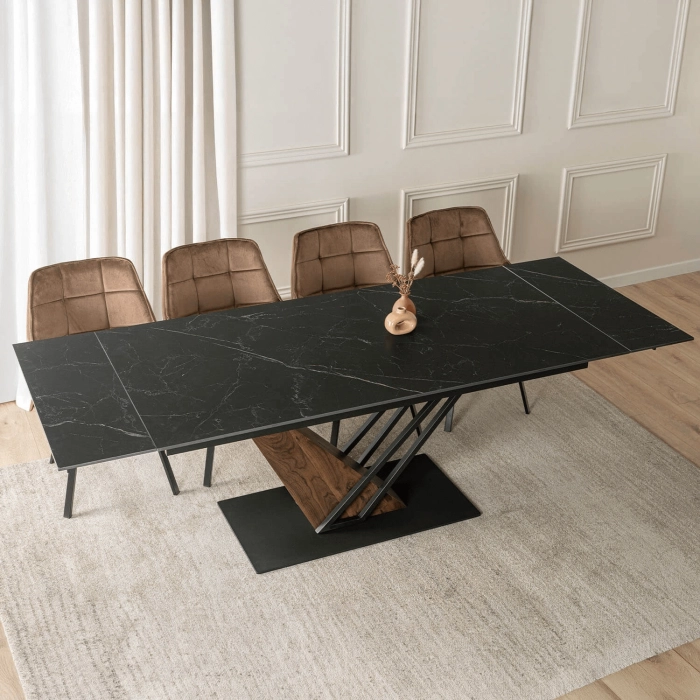 Stół REX 2 Ceramiczny Rozkładany 180-240 cm Czarny Marmur/Orzech