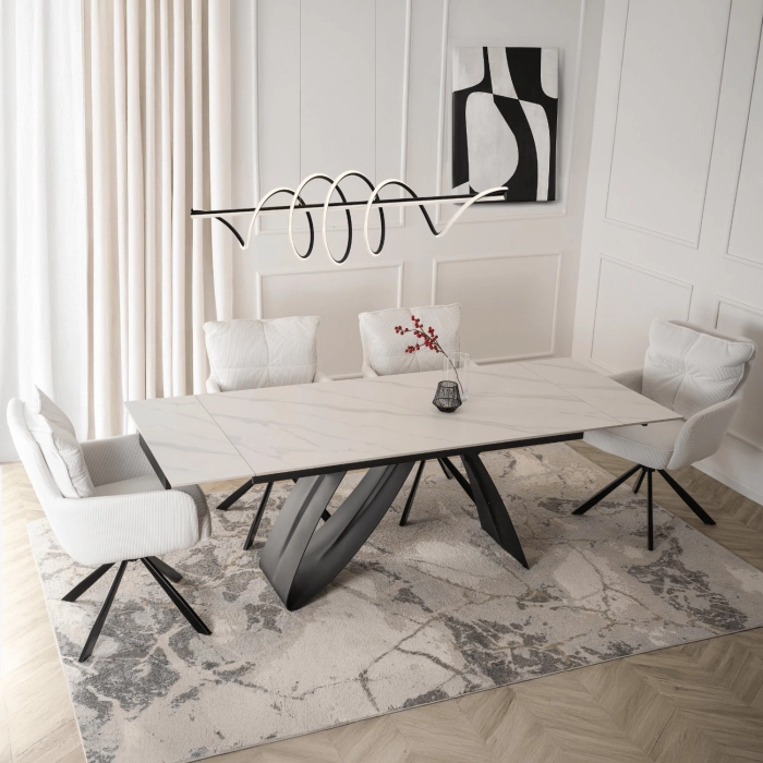 Stół DEVON Ceramiczny Rozkładany 160-220 cm Biały Marmur/Czarny