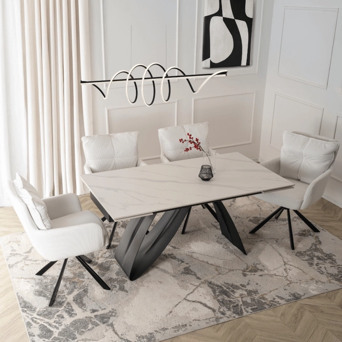 Stół DEVON Ceramiczny Rozkładany 160-220 cm Biały Marmur/Czarny