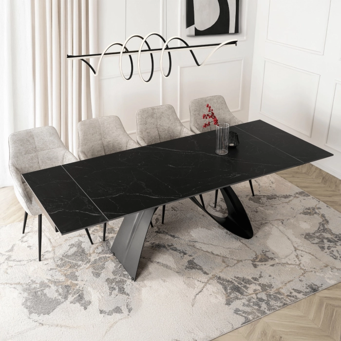 Stół DEVON Ceramiczny Rozkładany 160-220 cm Czarny Marmur/Czarny