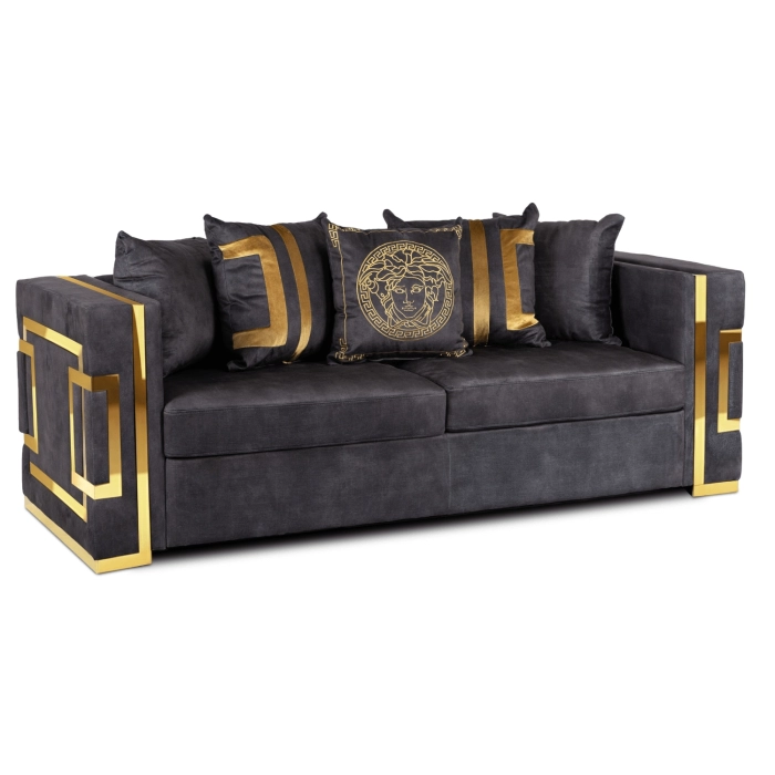 Sofa PALLAZO 3S Trzyosobowa Czarny/Złoty