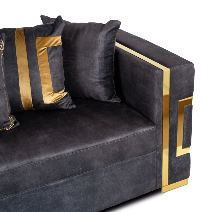 Sofa PALLAZO 3S Trzyosobowa Czarny/Złoty