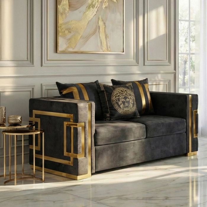 Sofa PALLAZO 2S Dwuosobowa Czarny/Złoty