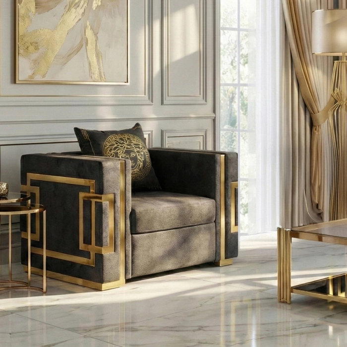 Fotel PALLAZO 1S Czarny/Złoty