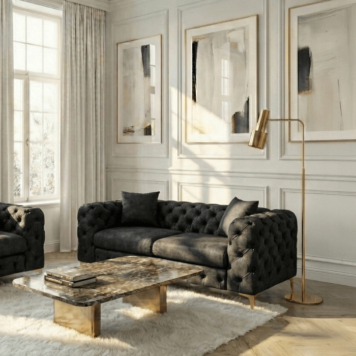 Sofa SORRENTO 2S Dwuosobowa Czarna Welurowa