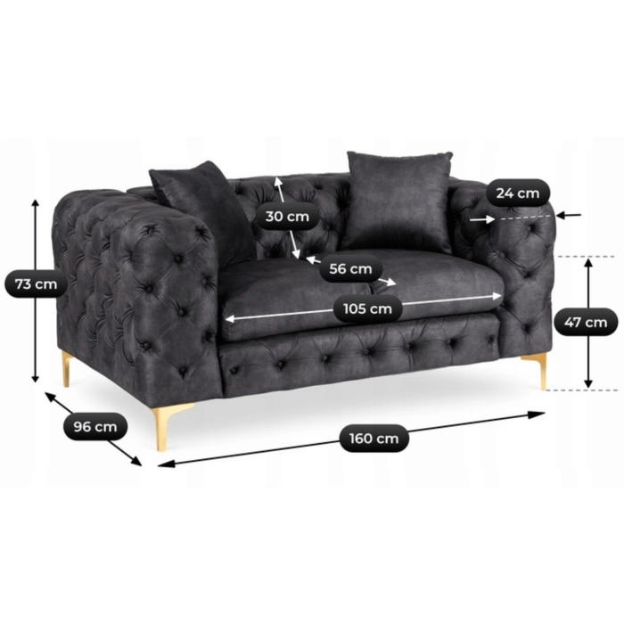 Sofa SORRENTO 2S Dwuosobowa Czarna Welurowa